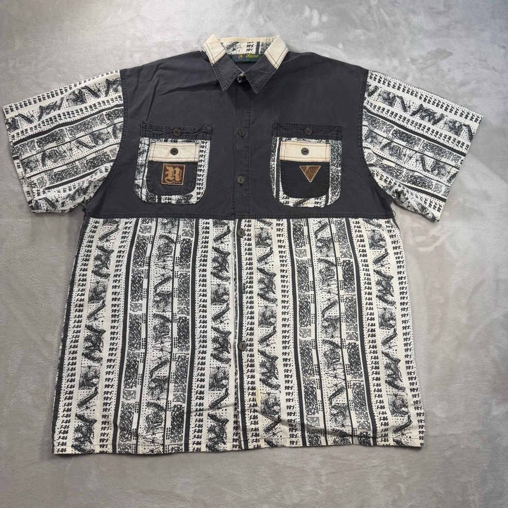 Vintage Y2K Rococo Paris F-86 The Sabrejet Transonic Jet Button Shirt Mens Sz XL